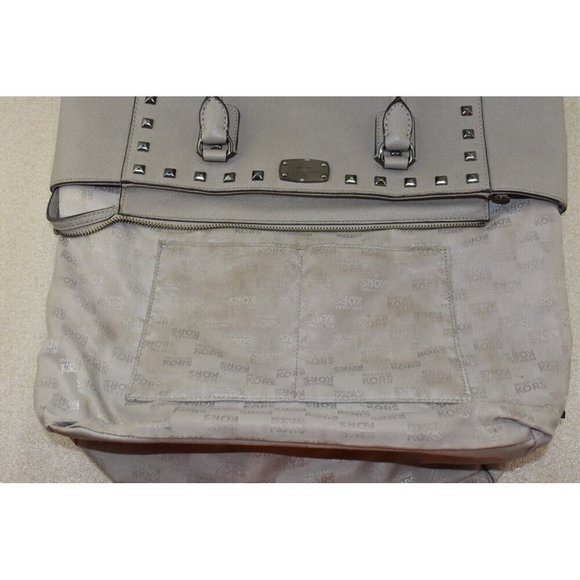 Michael Kors Womens Sandrine Studded Gray Saffiano Leather Satchel Handbag - Picture 13 of 16